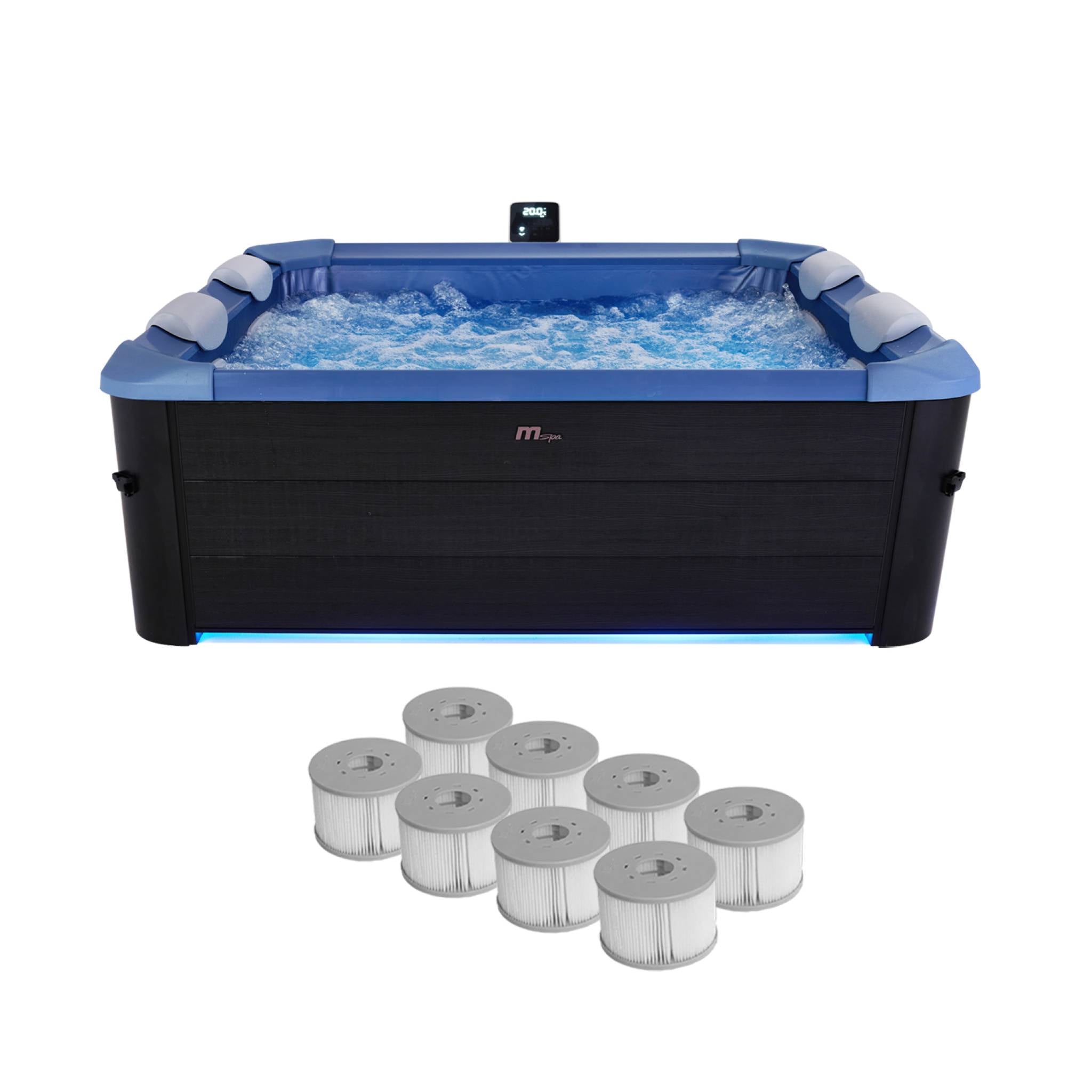 sweeek - Vaste spa 6 plaatsen, vierkant, blauw, hydromassages, 4