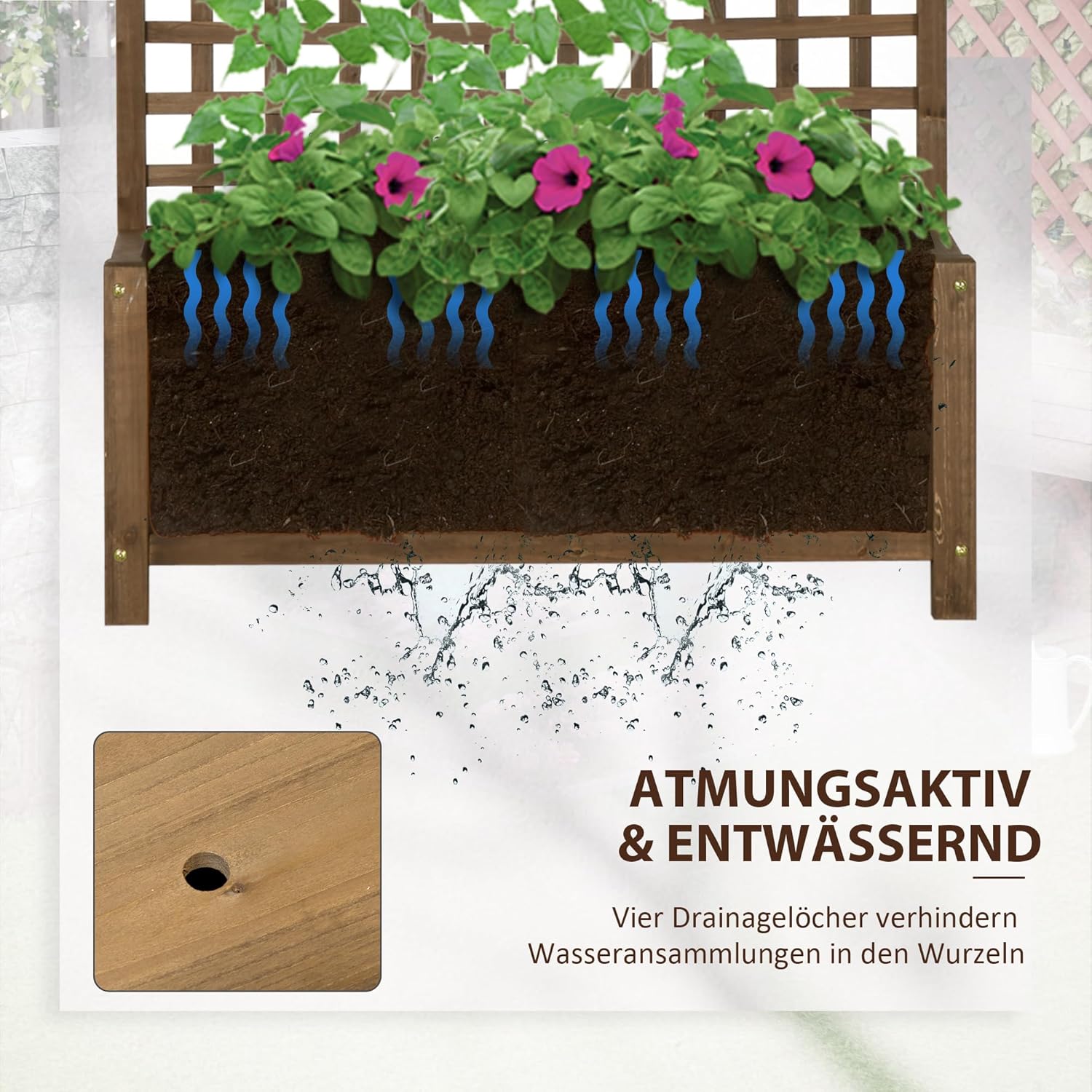 Outsunny Hochbeet Pflanzkasten mit Rankgitter, Spalier Pflanzkübel Blumenkasten Holz, Gartenspalier 90 x 45 x 183cm für Garten Balkon Terrasse, Blumenkübel für Kletterpflanzen Korbpflanzen, Blumen