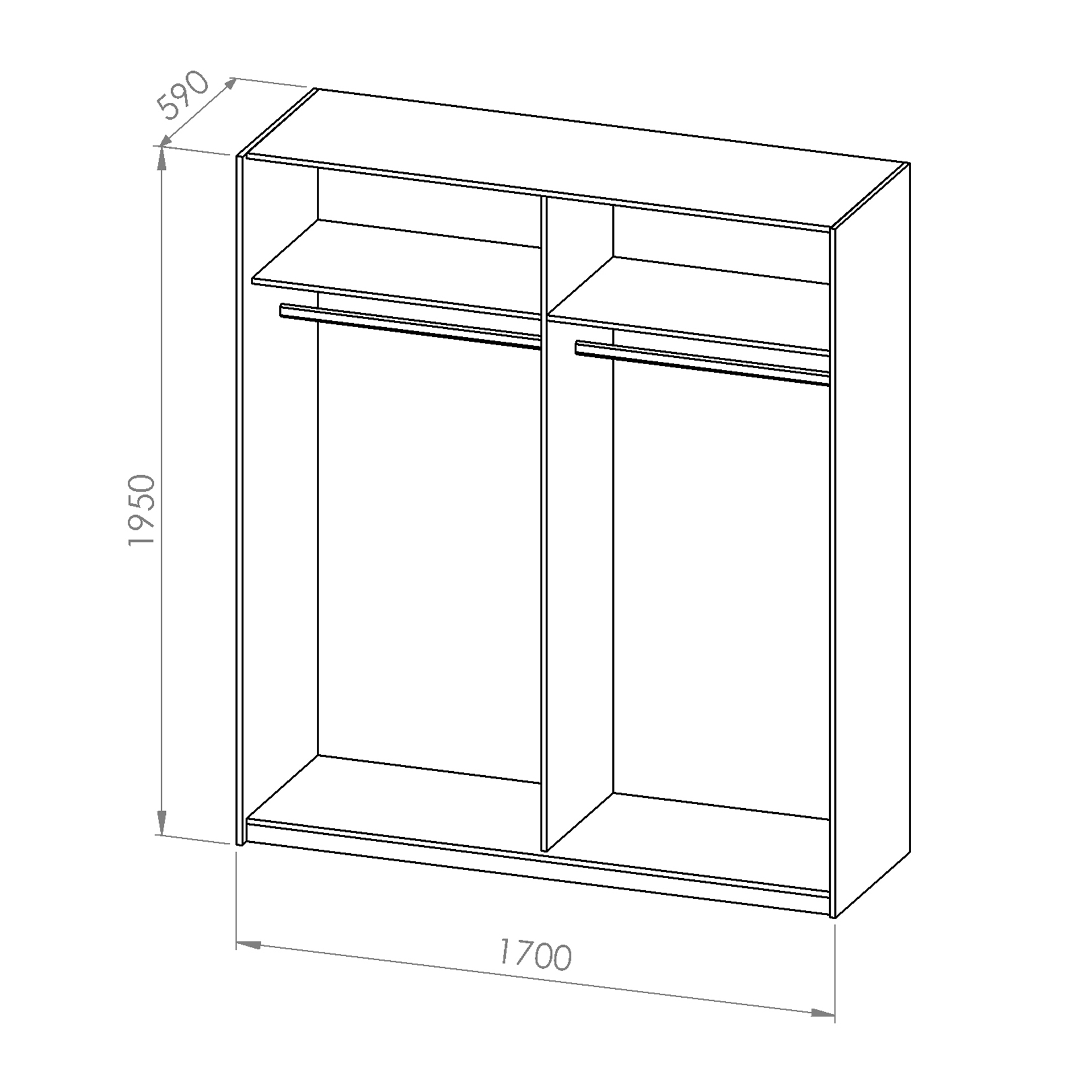 Schwebetürenschrank - weiß-Karlstad Eiche - 2 Kleiderstangen - 170 cm