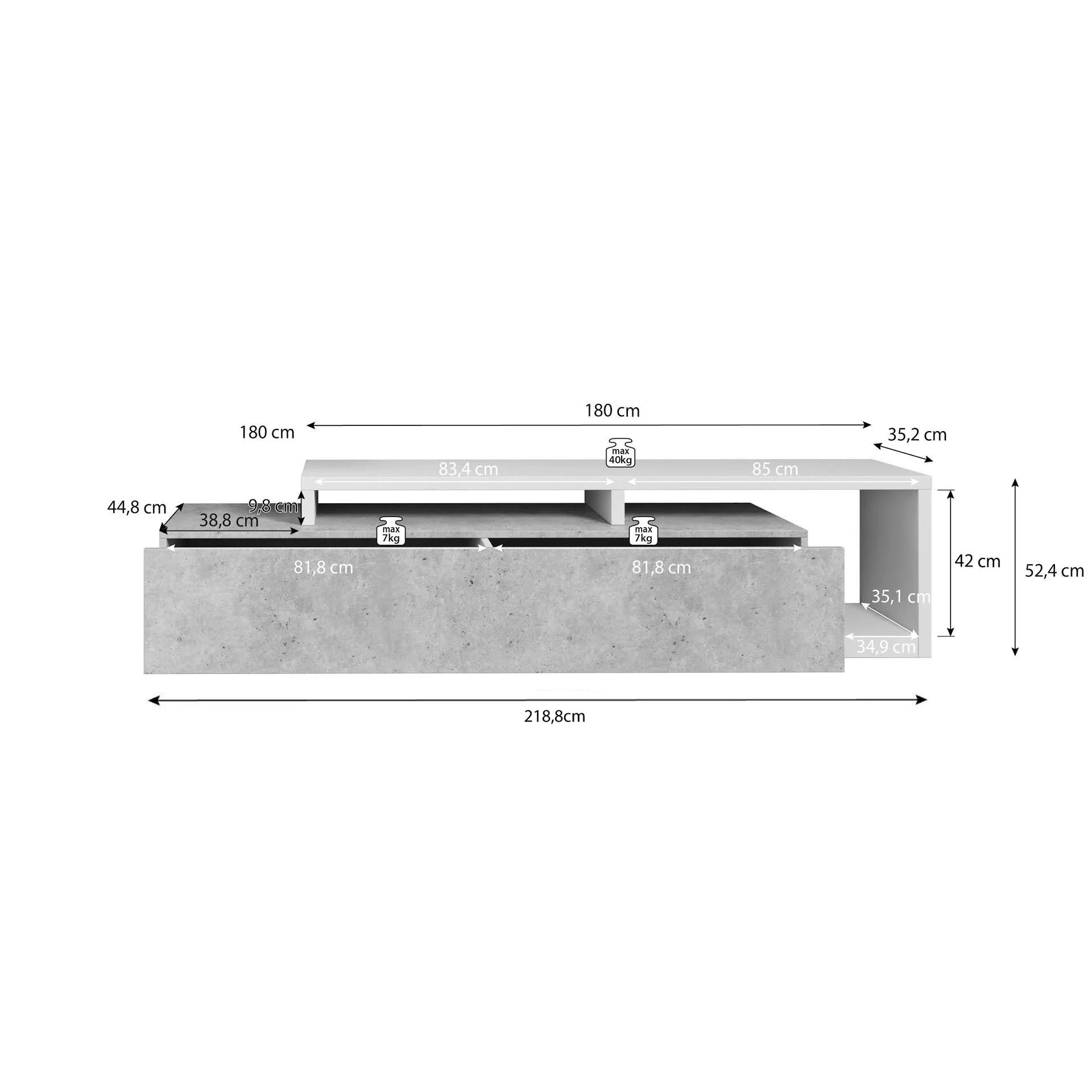 Bello - TV-Meubel met lade - Eiken/antraciet - 219x45x52 cm