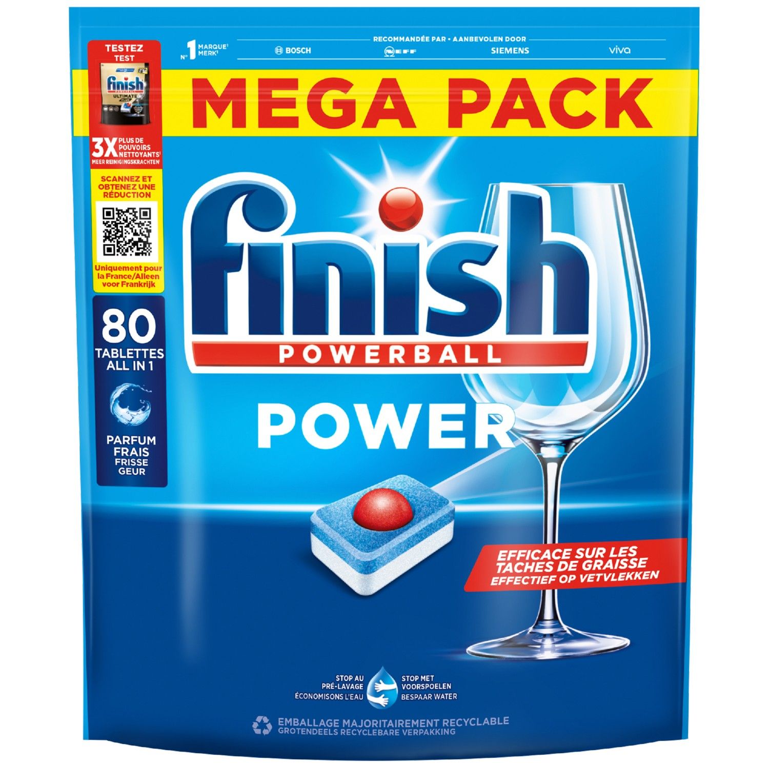 Finish Vaatwastabletten Power All-In-1 Regular Maxi Pack (80 tabletten)
