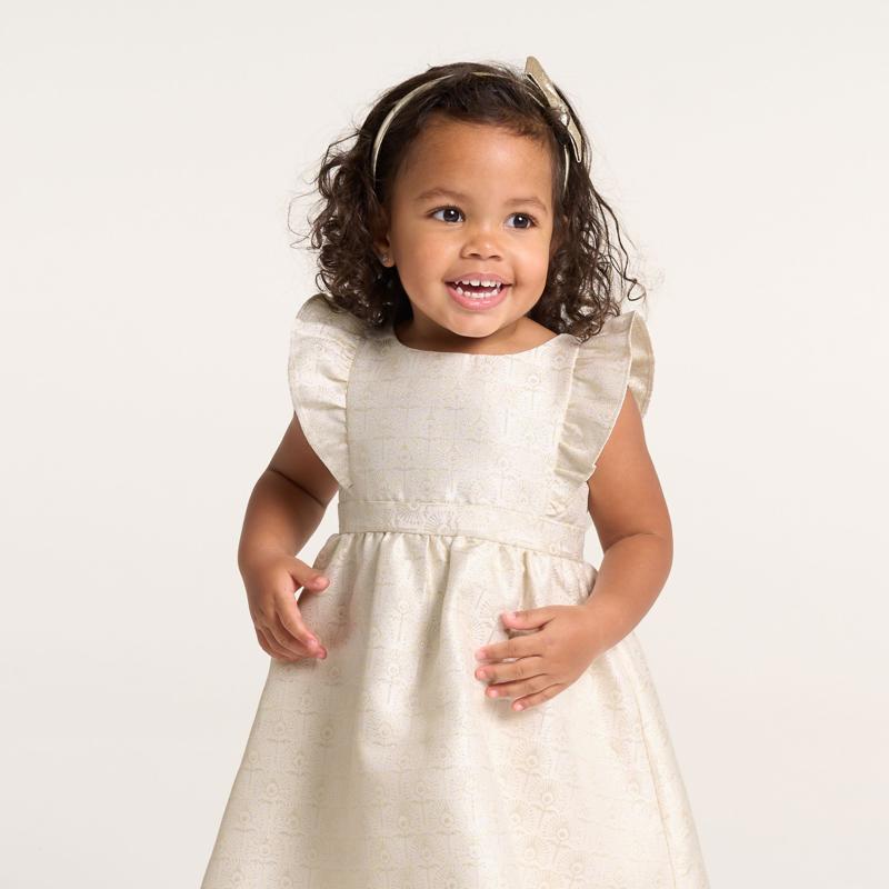 Robe chic irisée à manches volantées beige bébé fille Blanc