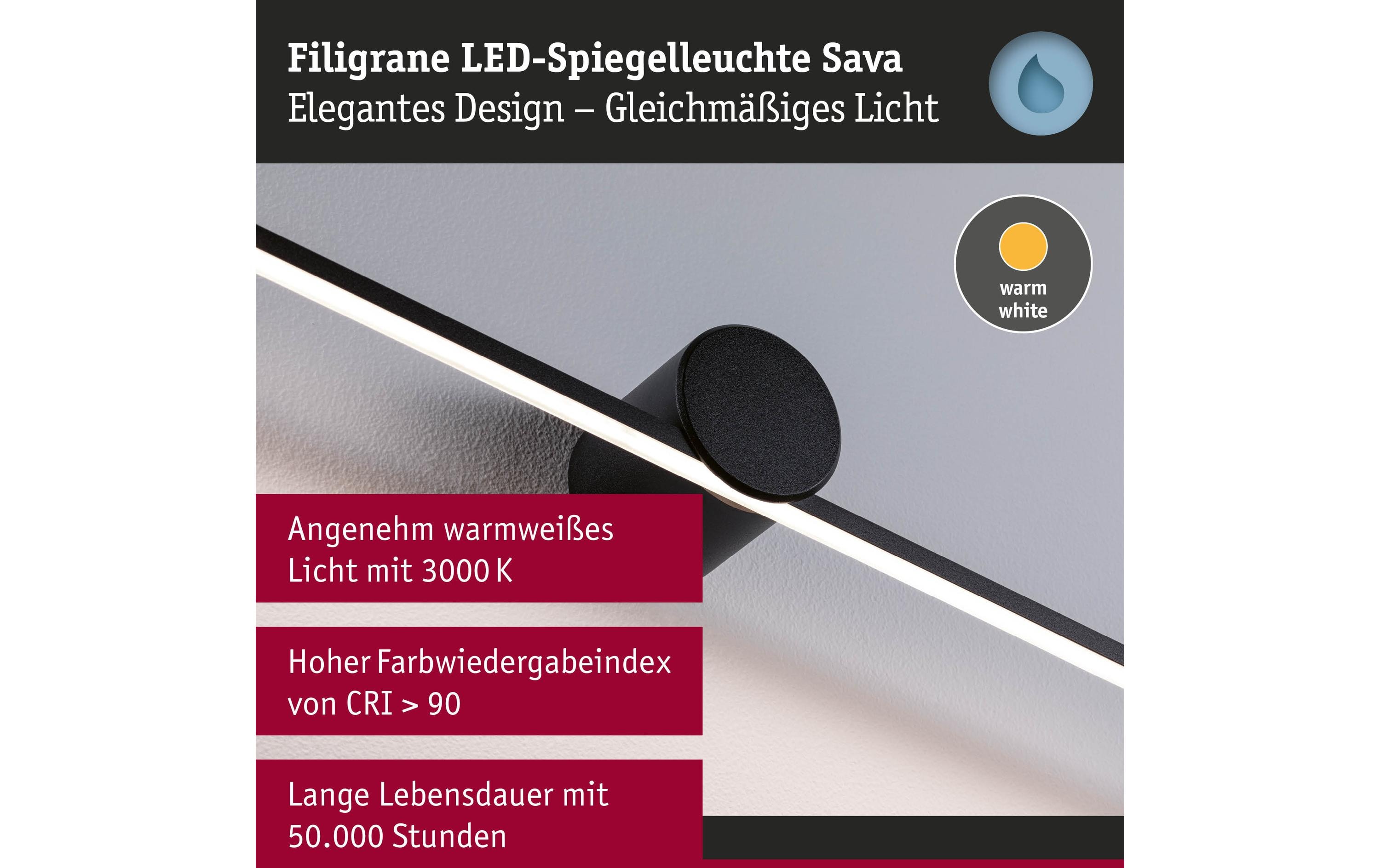 Spiegelleuchte LED Sava 7.5W SchwarzSpiegelrohrleuchte mit Schutzart IP44