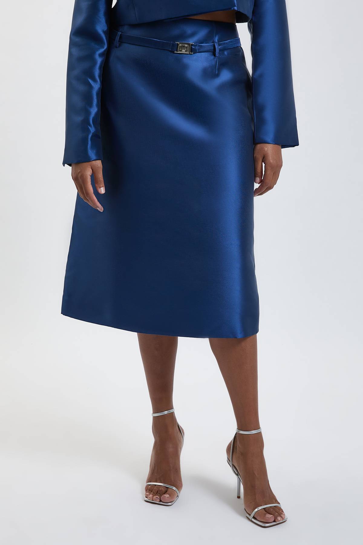 KarenMillen Jupe Midi Tailleur Grande Taille En Sergé Satiné Avec Ceinture