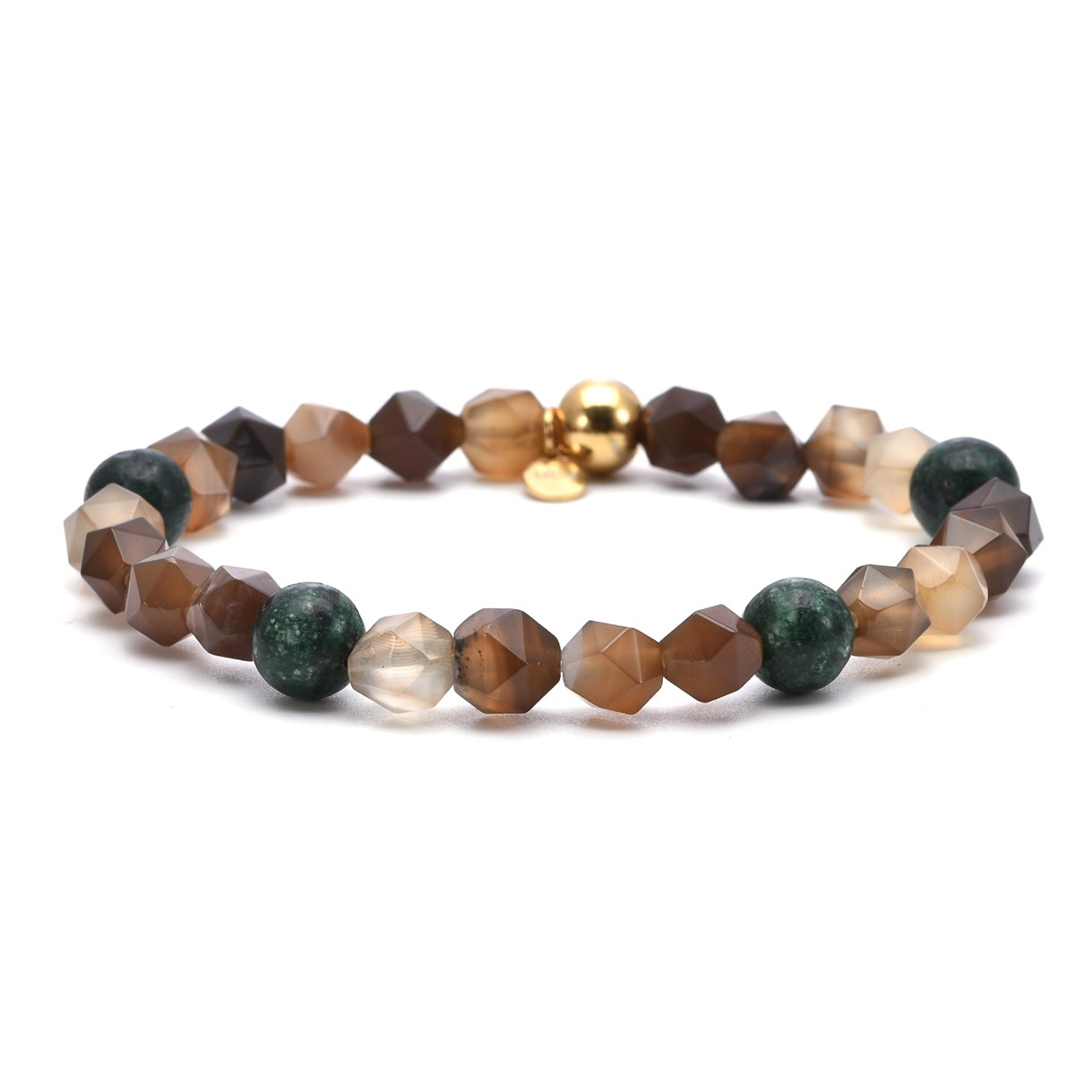 Bracelet Perles Facettées Pierres Naturelles Jaspe Blanc Et Brun-Large-20cm