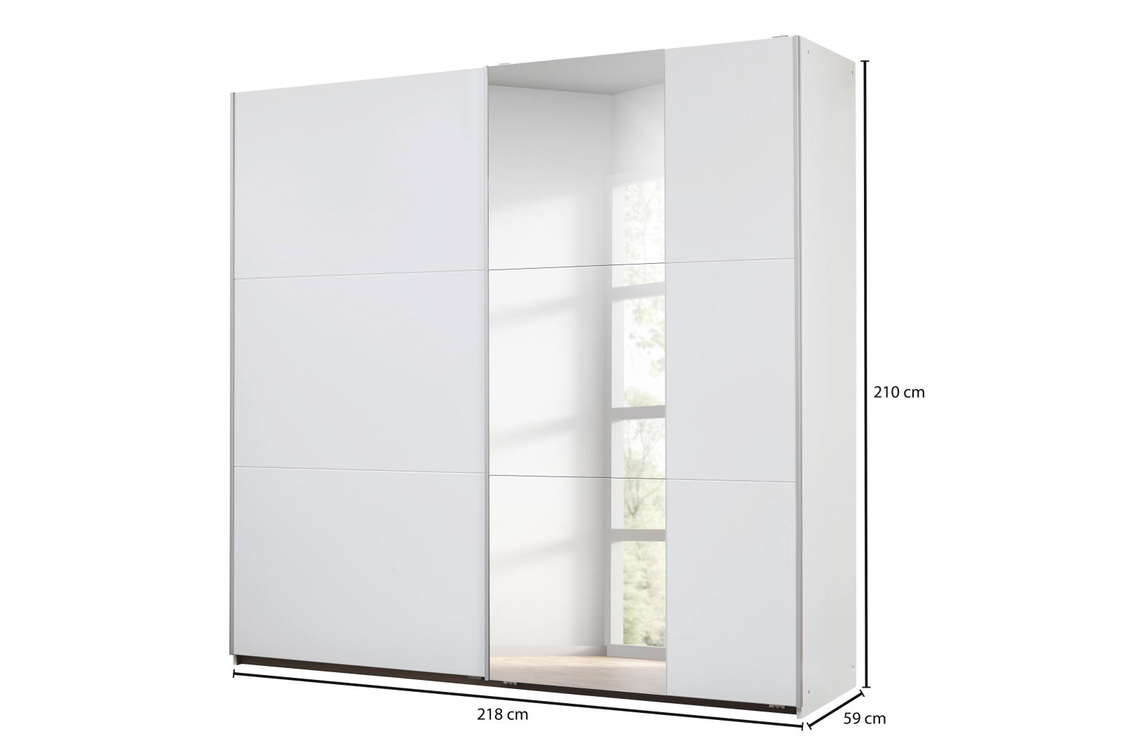 Schwebetürenschrank - alpinweiß - mit Spiegel - 218 cm breit