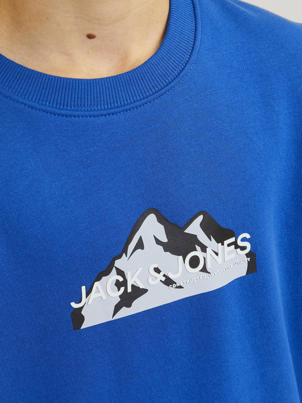 JACK & JONES sweater JCOMOUNTAIN met printopdruk hardblauw