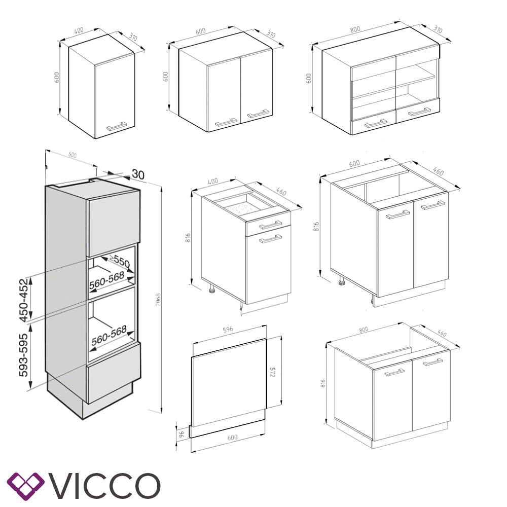 VICCO KÜCHE R-LINE 300CM KÜCHENZEILE KÜCHENBLOCK EINBAUKÜCHE ANTHRAZIT HOCHGLANZ