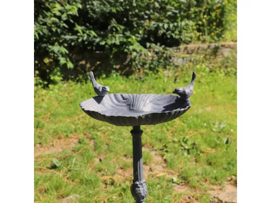 Mangeoire à oiseaux sur pied abreuvoir jardin fonte grise 50cm