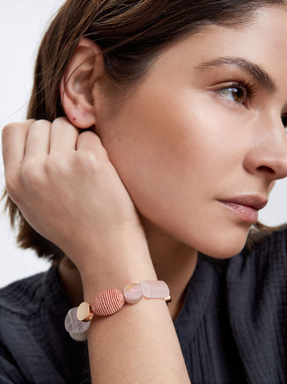 Pulseira elástica com pedra e resina - Multicolorida
