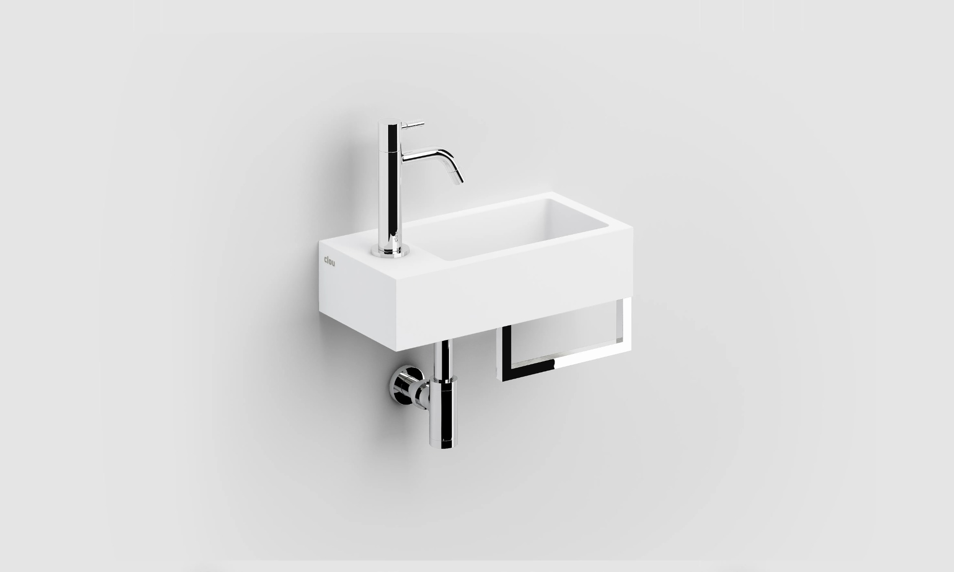 Clou Flush 3 fontein solid surface 36cm links met handdoekhouder wit mat