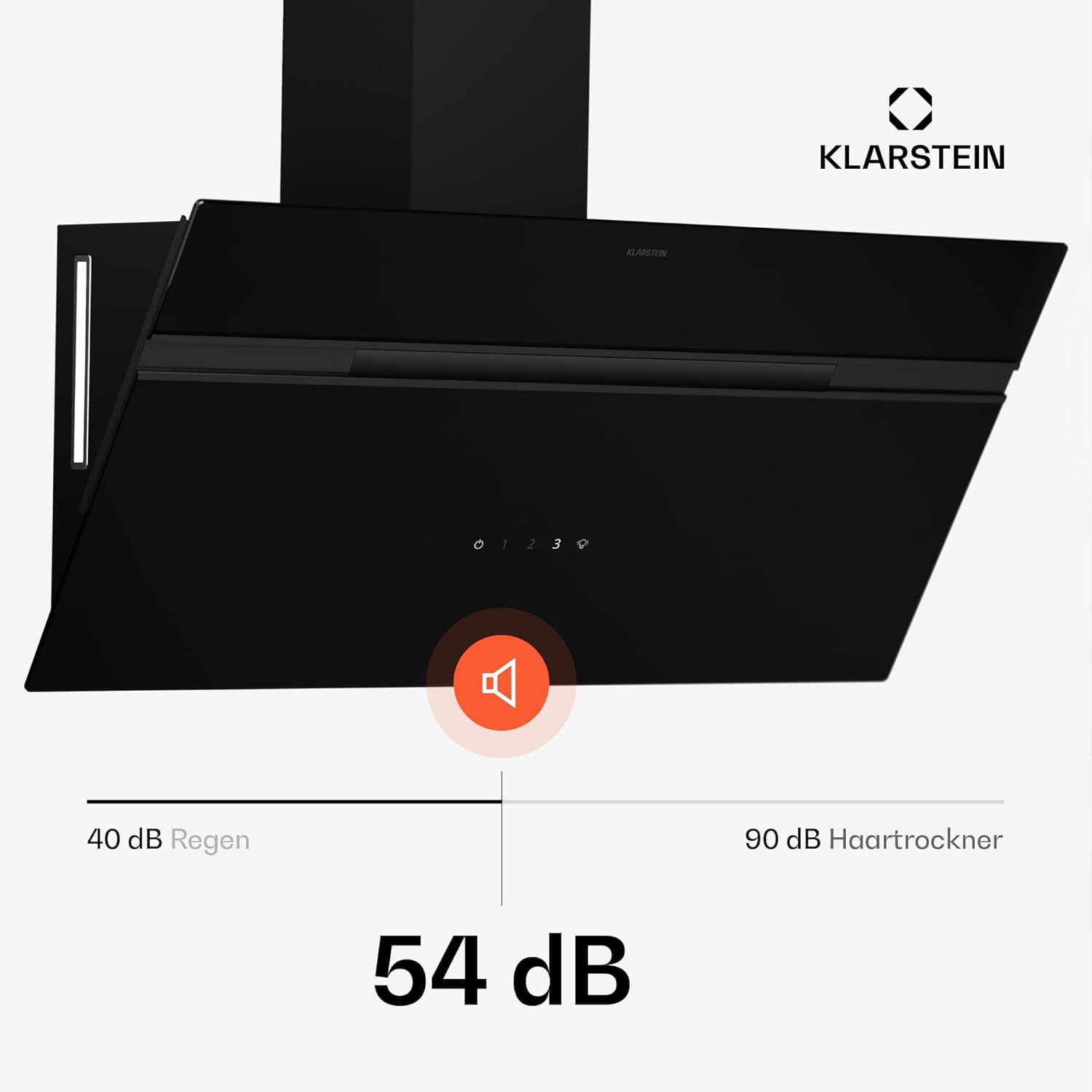 Klarstein Dunstabzugshaube Alina - 90-cm-Wandhaube, 615 m³/h Luftstrom, Energieeffizienzklasse A, LED-Beleuchtung in 9 Farben, Touch-Bedienfeld, Umluftbetrieb, Schwarz