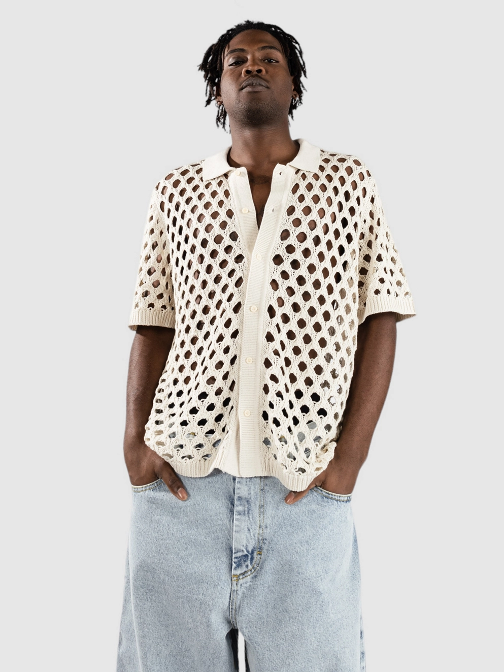 Monet Skateboards Reed Crochet Button Up Shirt natural