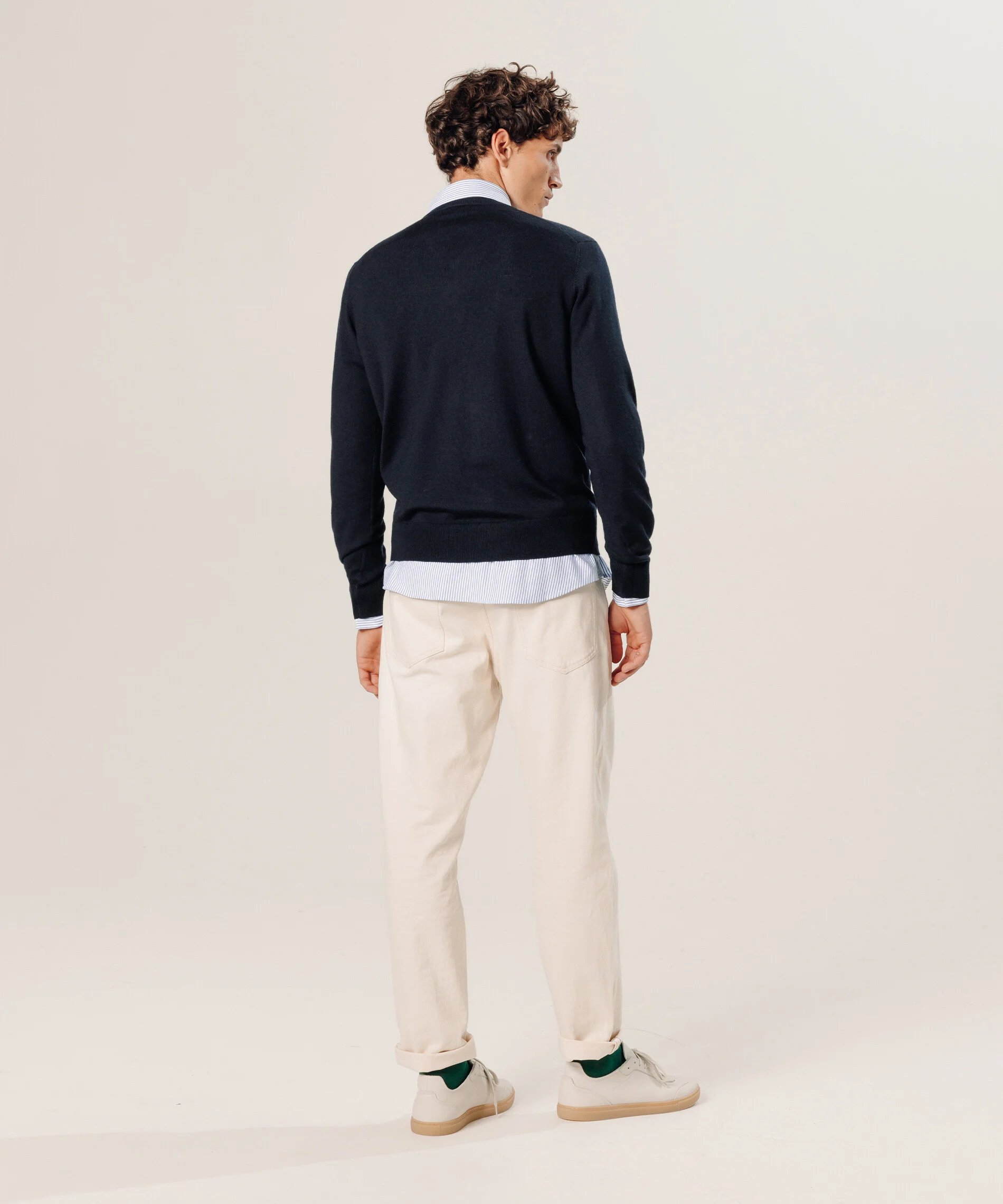 Pull col v en laine mérinos | Bleu
