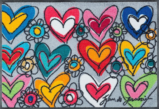 wash+dry by Kleen-Tex Fussmatte »With Love« rechteckig 7 mm Höhe Schmutzfangmatte, Motiv Herzen, rutschhemmend, waschbar