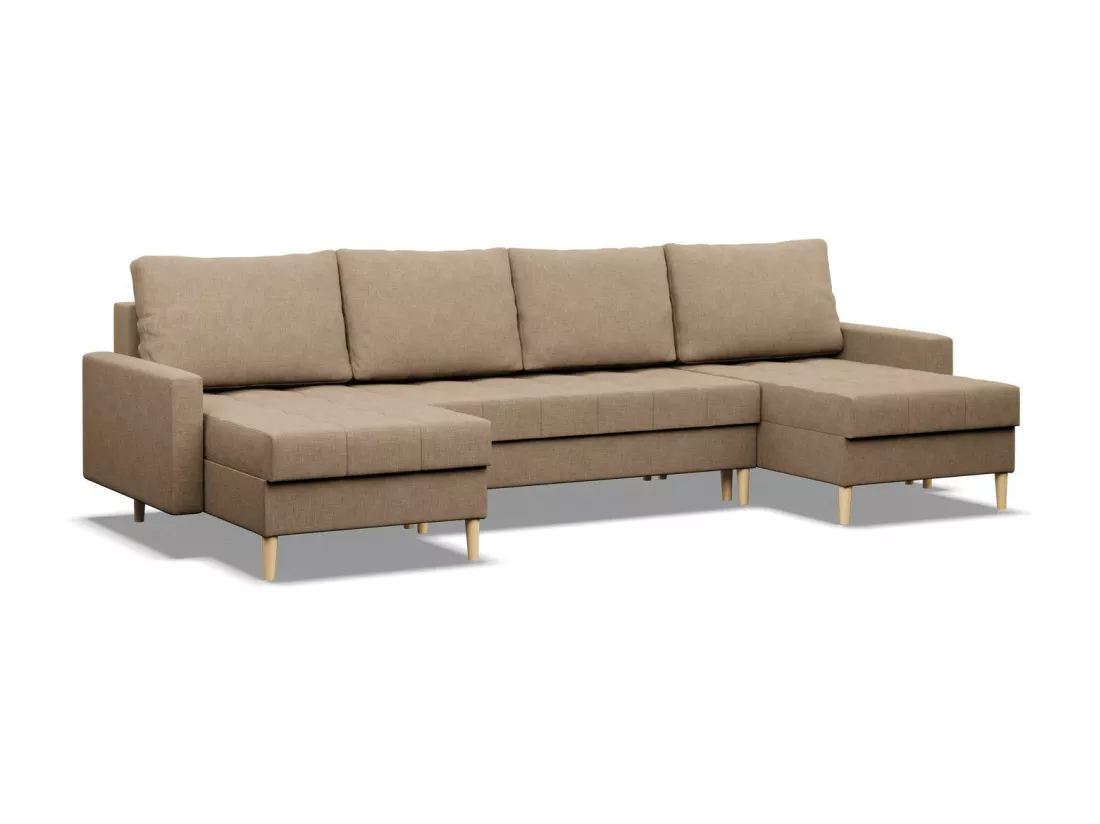 Canapé d'angle en U avec fonction sommeil, 2 méridiennes, Brun