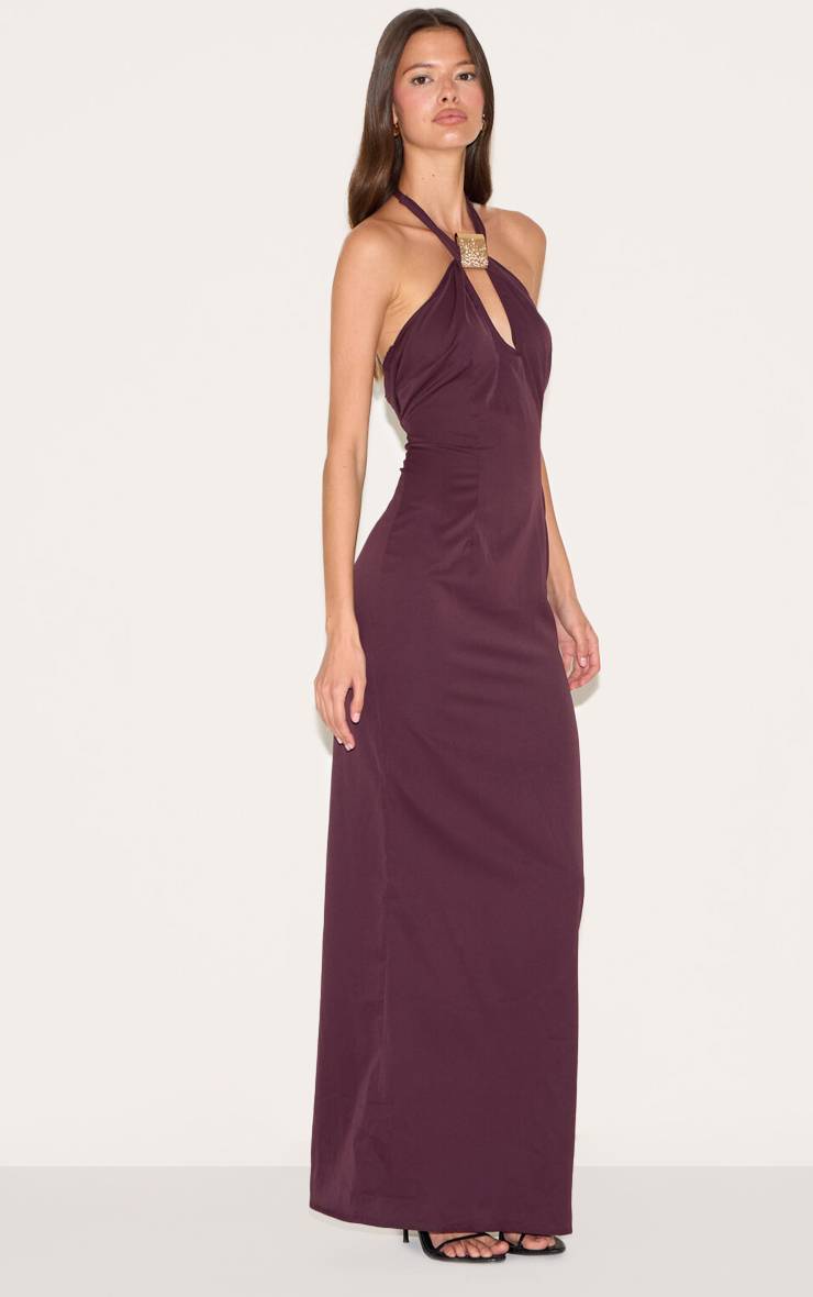 Prune Robe Longue Tissée À Col Licou Avec Détails De Finitions
