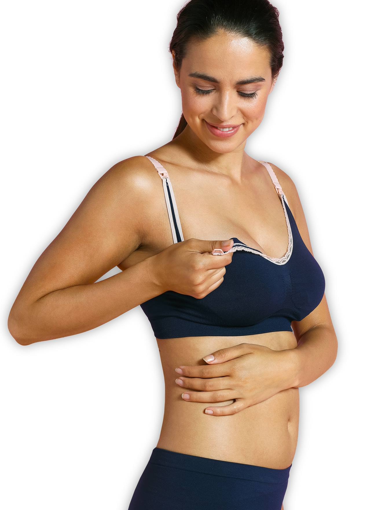 Sutiã de amamentação e maternidade CARRIWELL Original Deluxe Seamless Organic, azul escuro liso com estampas.