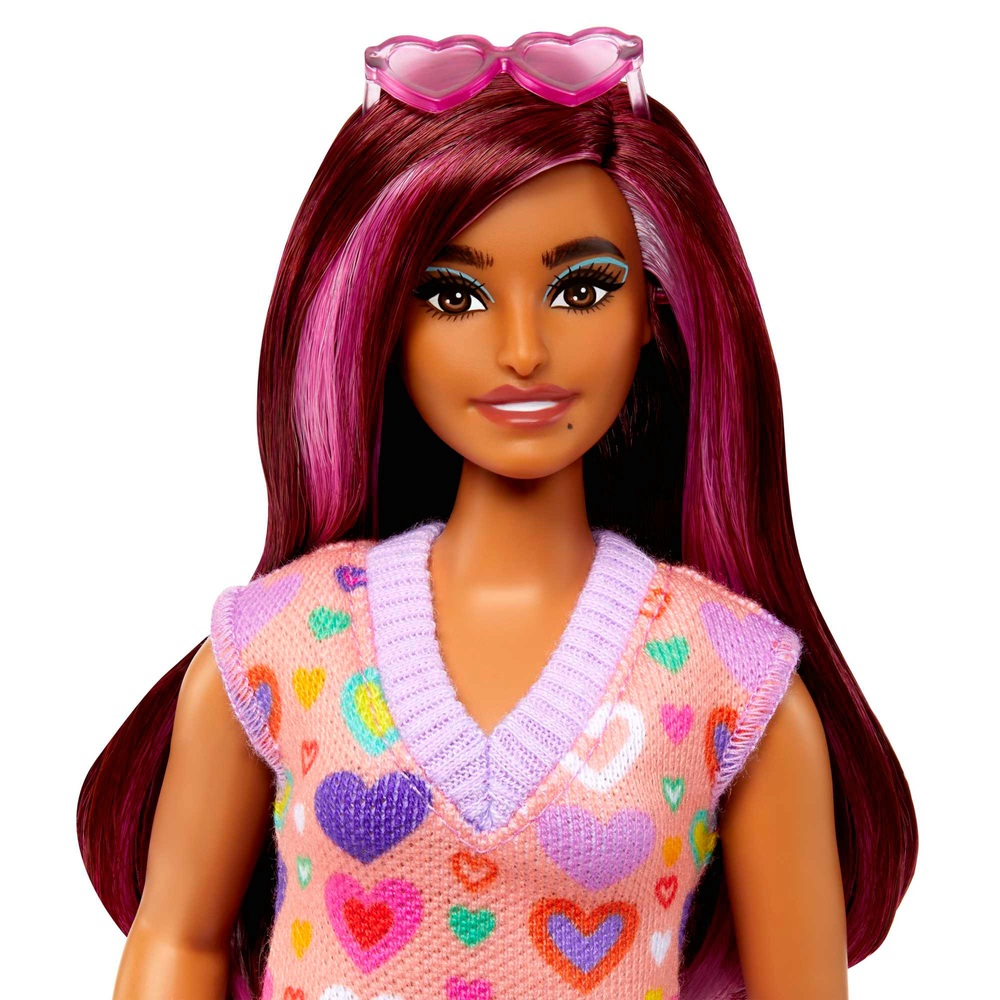 Barbie Fashionistas Puppe 207 mit pink gesträhntem Haar und Herzchenkleid