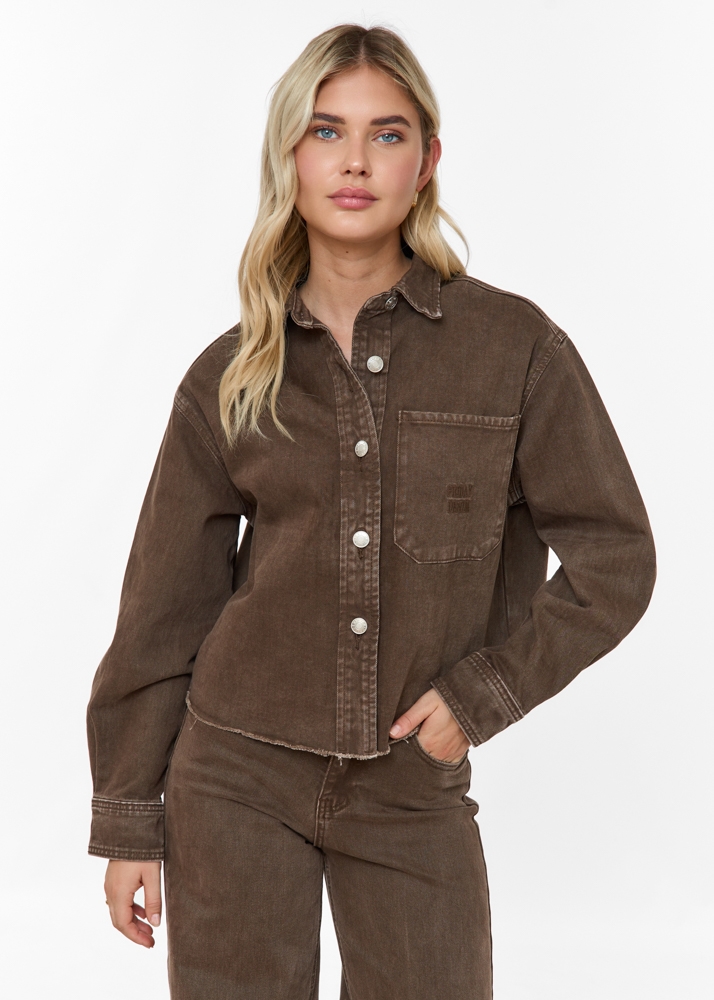 Denim blouse choco bruin