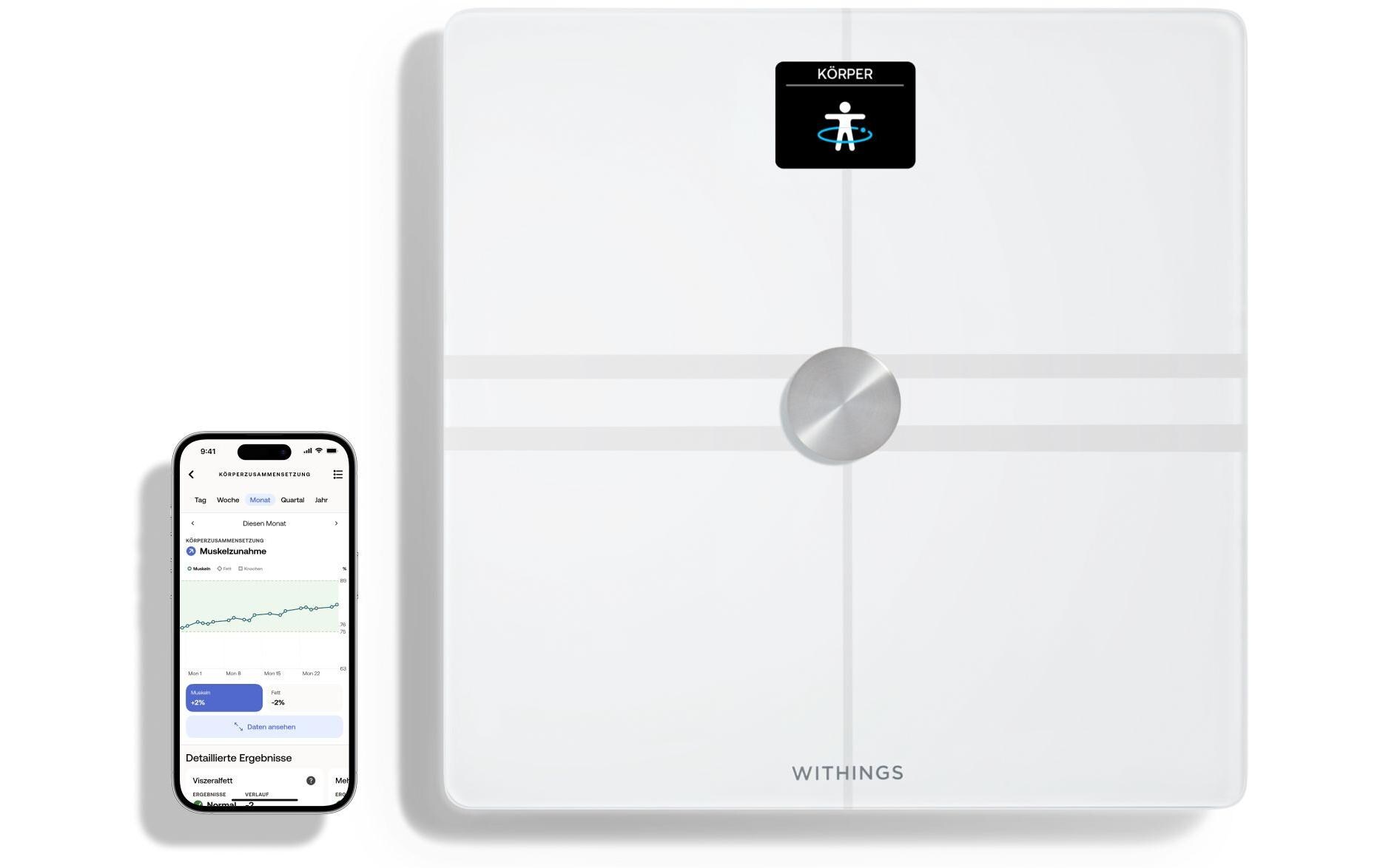 Körperanalysewaage Body Comp Weiss<br>WLAN-Personenwaage