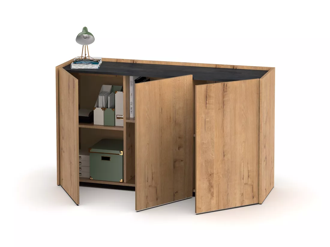 Buffet coloris chêne doré / imitation marbre - Hauteur 80 x Longueur 140 x Profondeur 40 cm