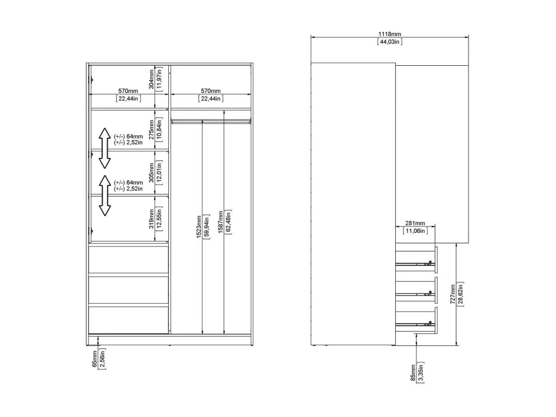 Garde-robe 2 portes Dscalvin, Meubles de chambre, Penderie de plain-pied, Placard à vêtements, 119x60 h200 cm, Blanc