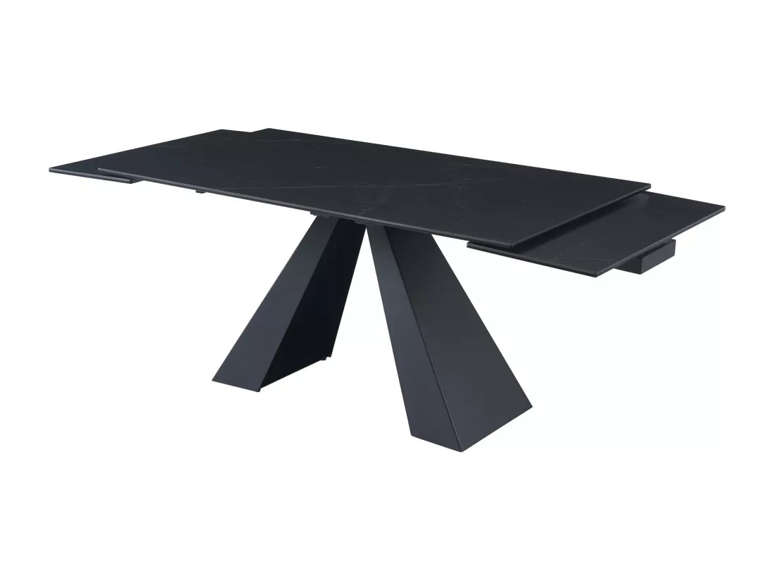 Table à manger extensible 6 à 10 personnes en verre trempé, céramique et métal - Effet marbre noir - LOZIPA de Maison Céphy