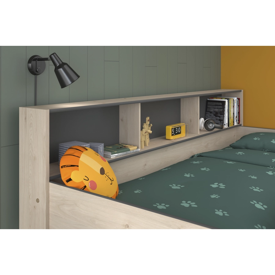 Parisot Etagenbett Tam-Tam 31 mit Bettschubkasten Grau in Eiche Jackson (90x200) Grau