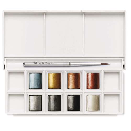 WINSOR & NEWTON Cotman™ Pocket Reisekasten, 8 x 1/2 Näpfchen Metallic-Aquarellfarbe
