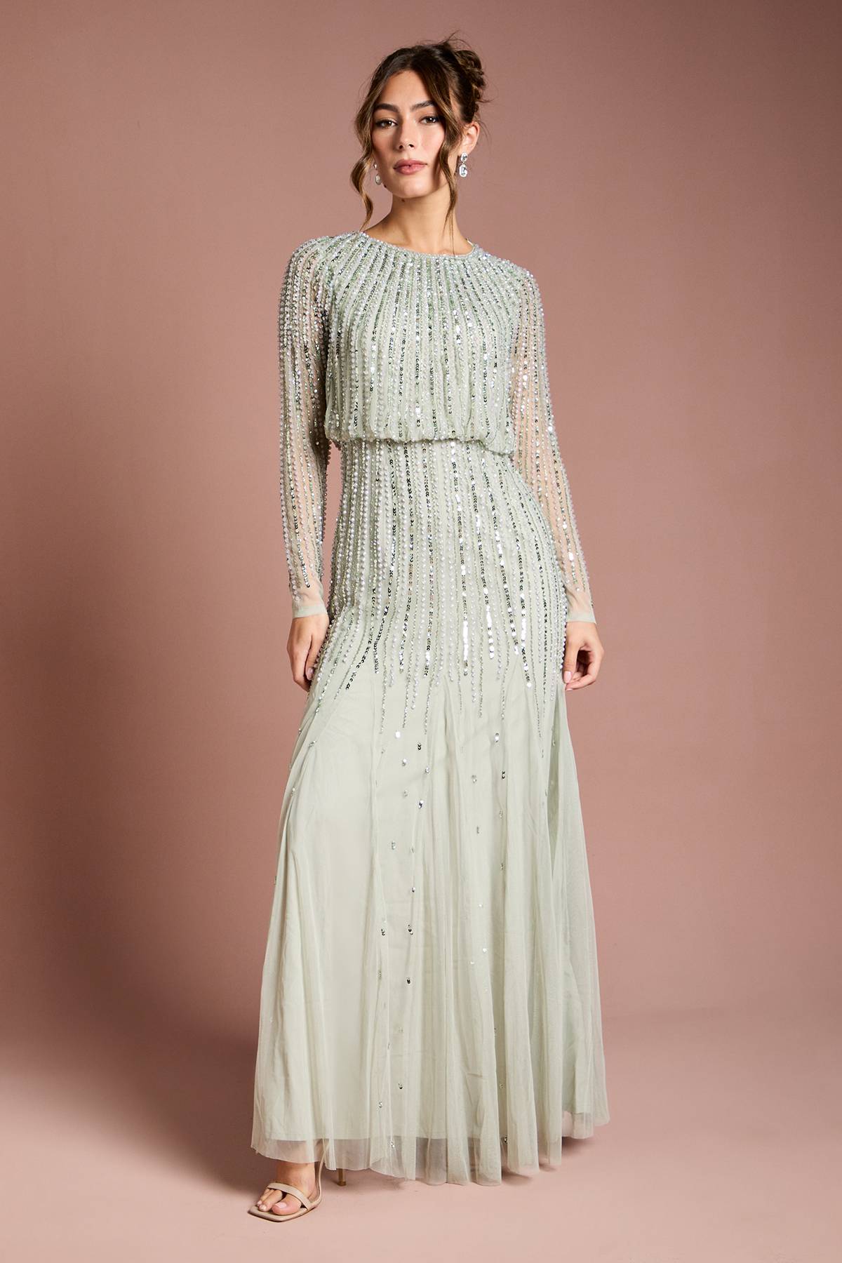 Coast Robe Longue à Manches Longues Ornée de Sequins Linéaires
