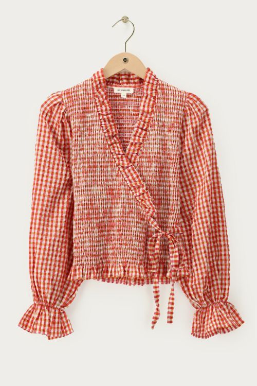Oranje geruite smock top