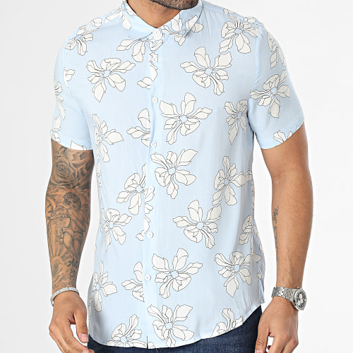 Chemise Manches Courtes Bleu Clair Floral