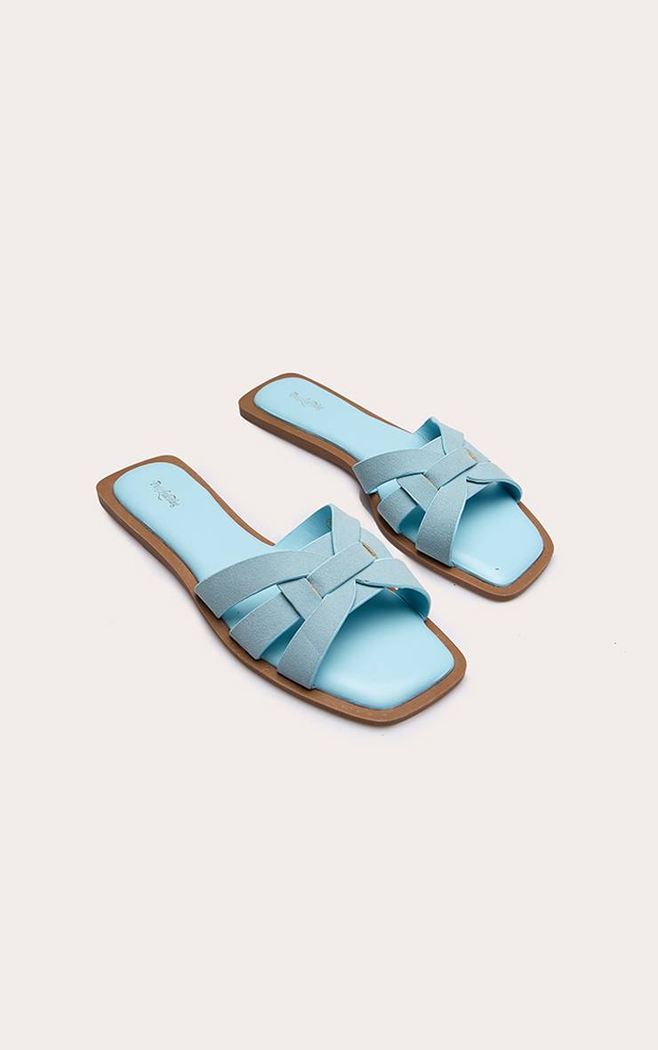 Bleu Sandales Mules À Multiples Brides En Synthétique