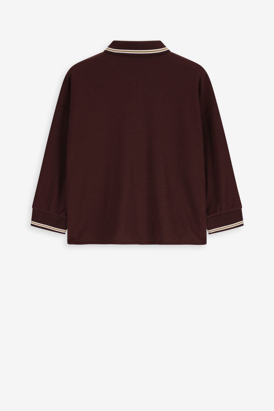 Donkerbruine jersey polo met streep details