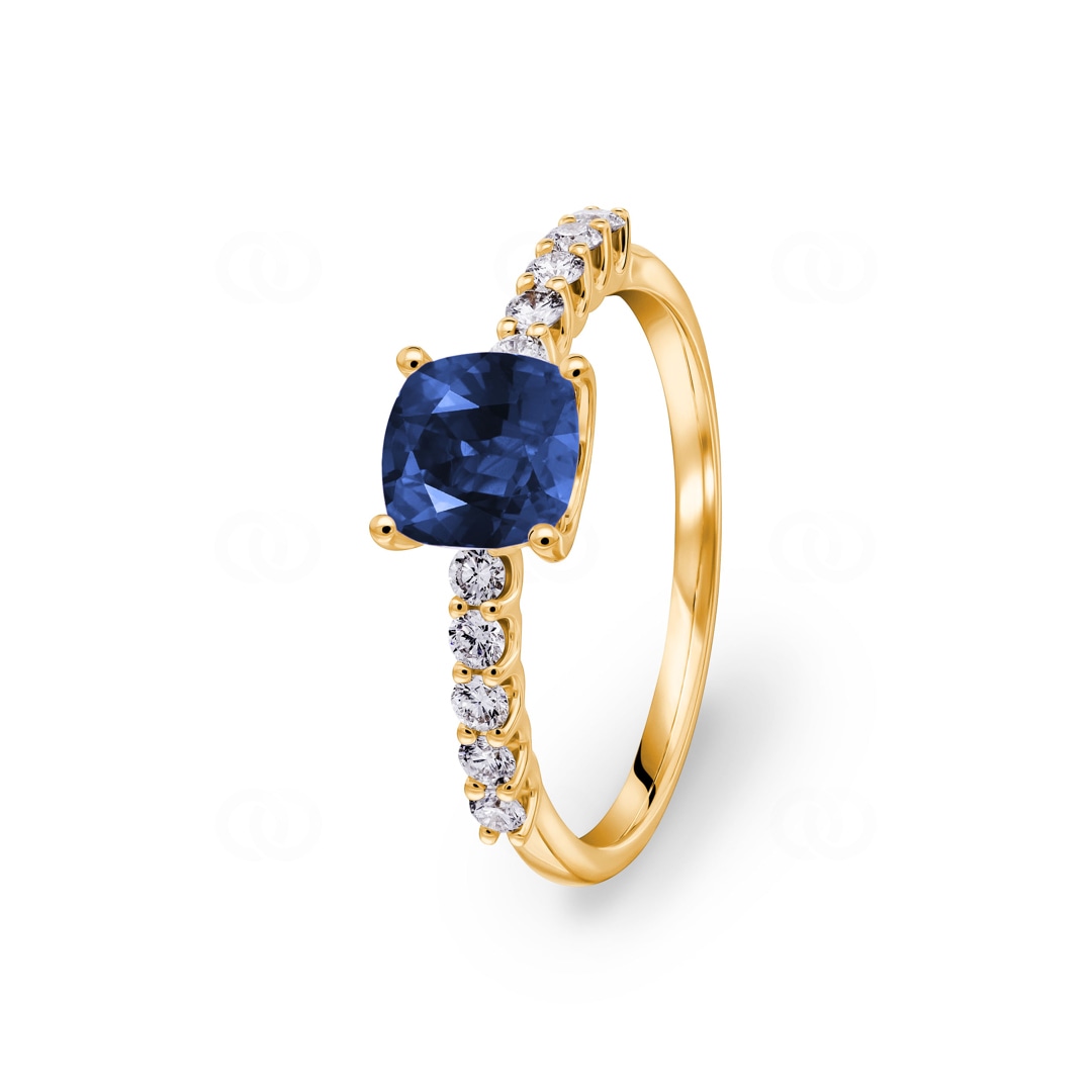 Pavé Solitärring 750/18 K Gelbgold mit Saphir & Diamanten 0.25 ct H/si