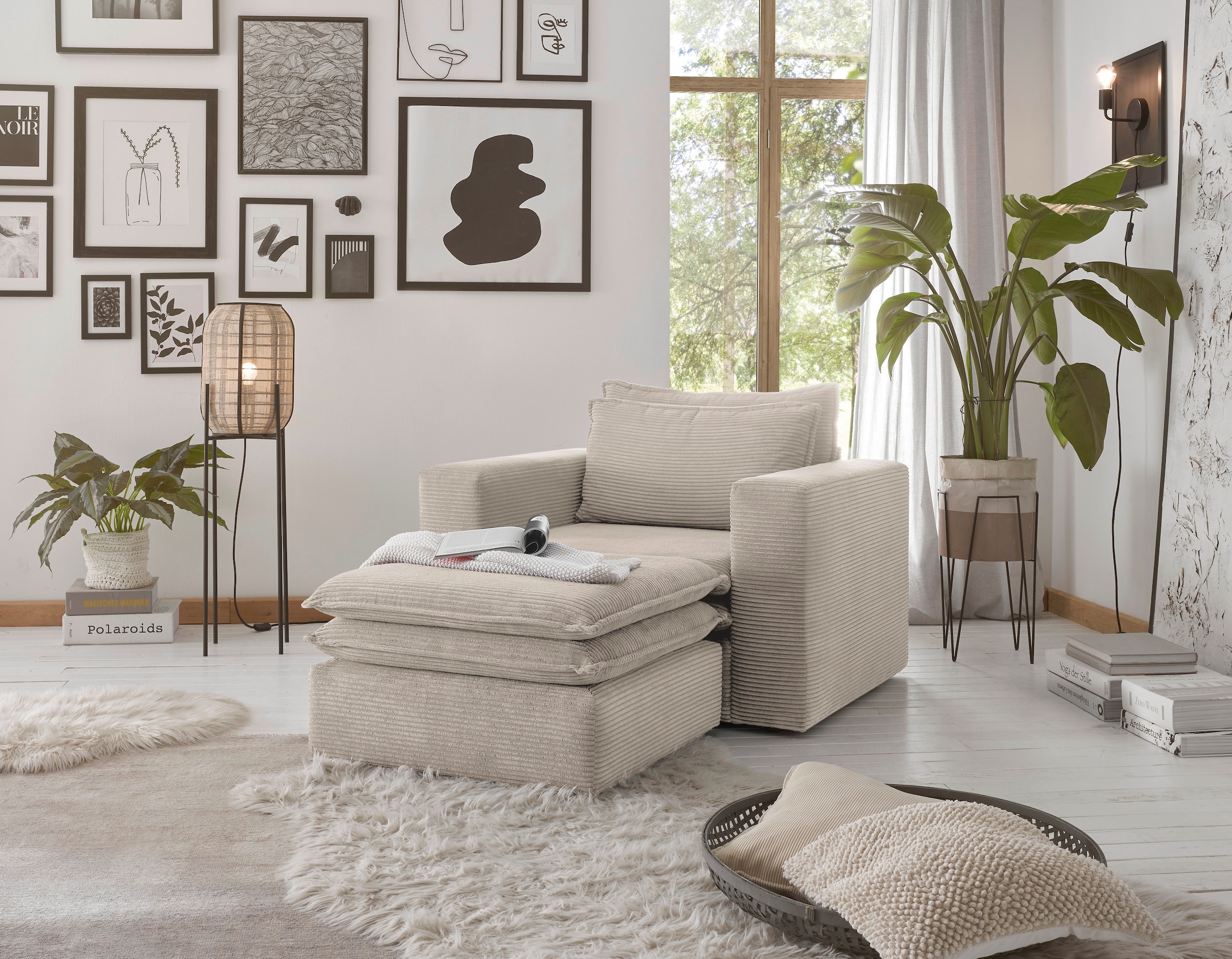Home affaire Sitzgruppe »PIAGGE« 2 Stk. tlg. Hochwertiger Cord, Sessel und Hocker klein im Set