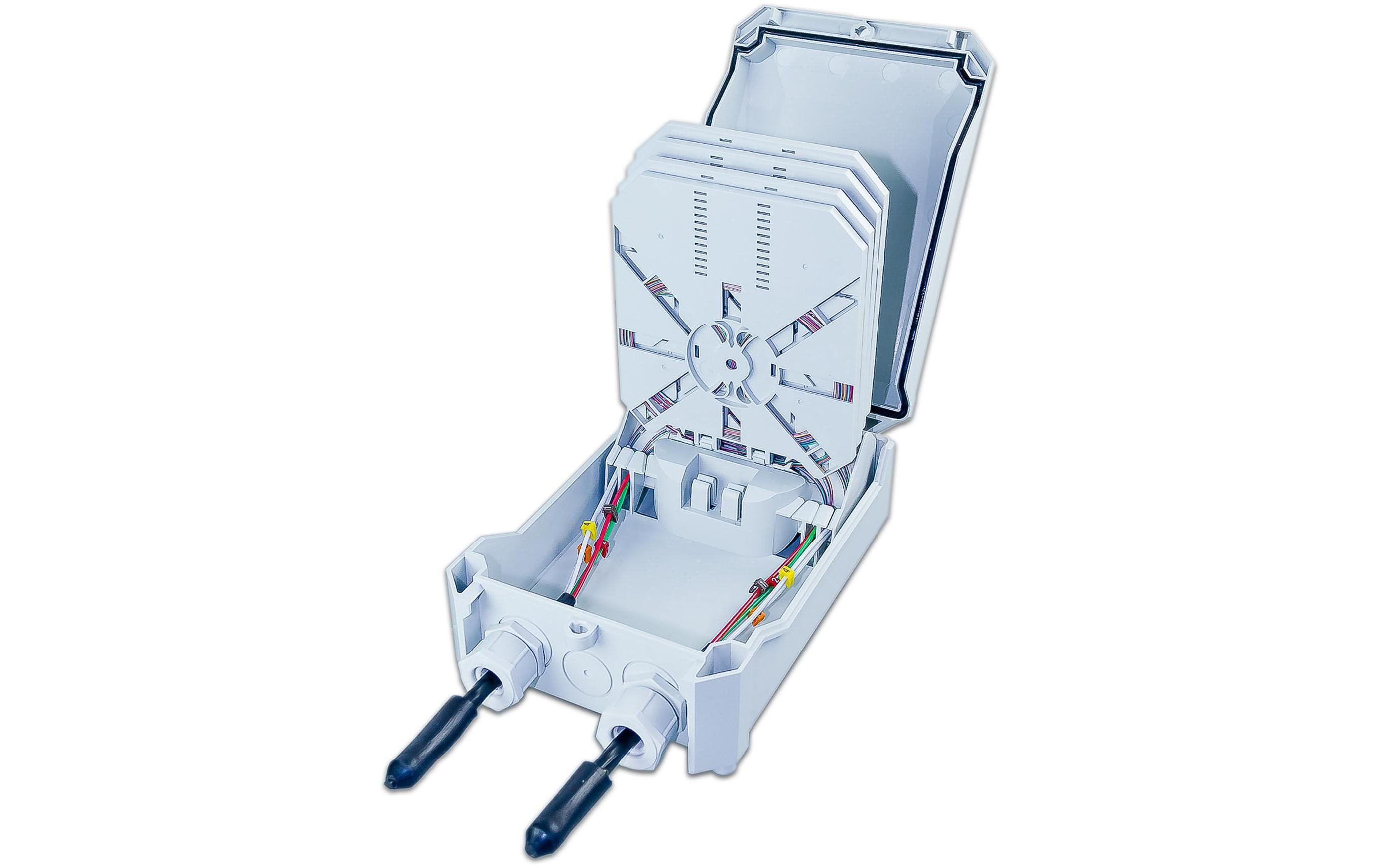 Spleissbox IP55 Wandbox Mini Patch für 48 FasernIP55 Wandbox Mini Patch