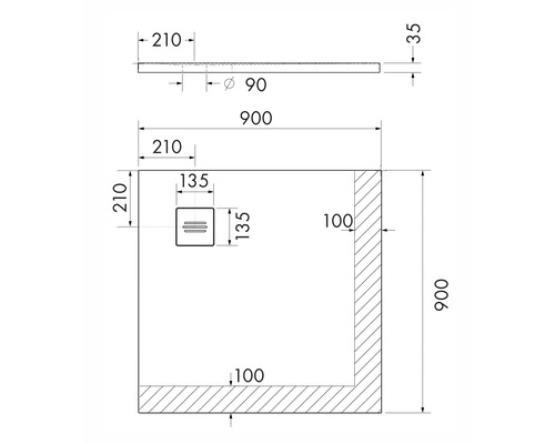 OTTOFOND Nevis douchebak 90 x 90 x 3,5 cm wit structuur mat 879001