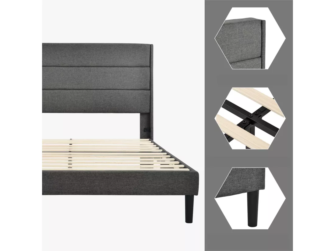 Lit rembourré en lin - 140x200cm - style contemporain - Gris