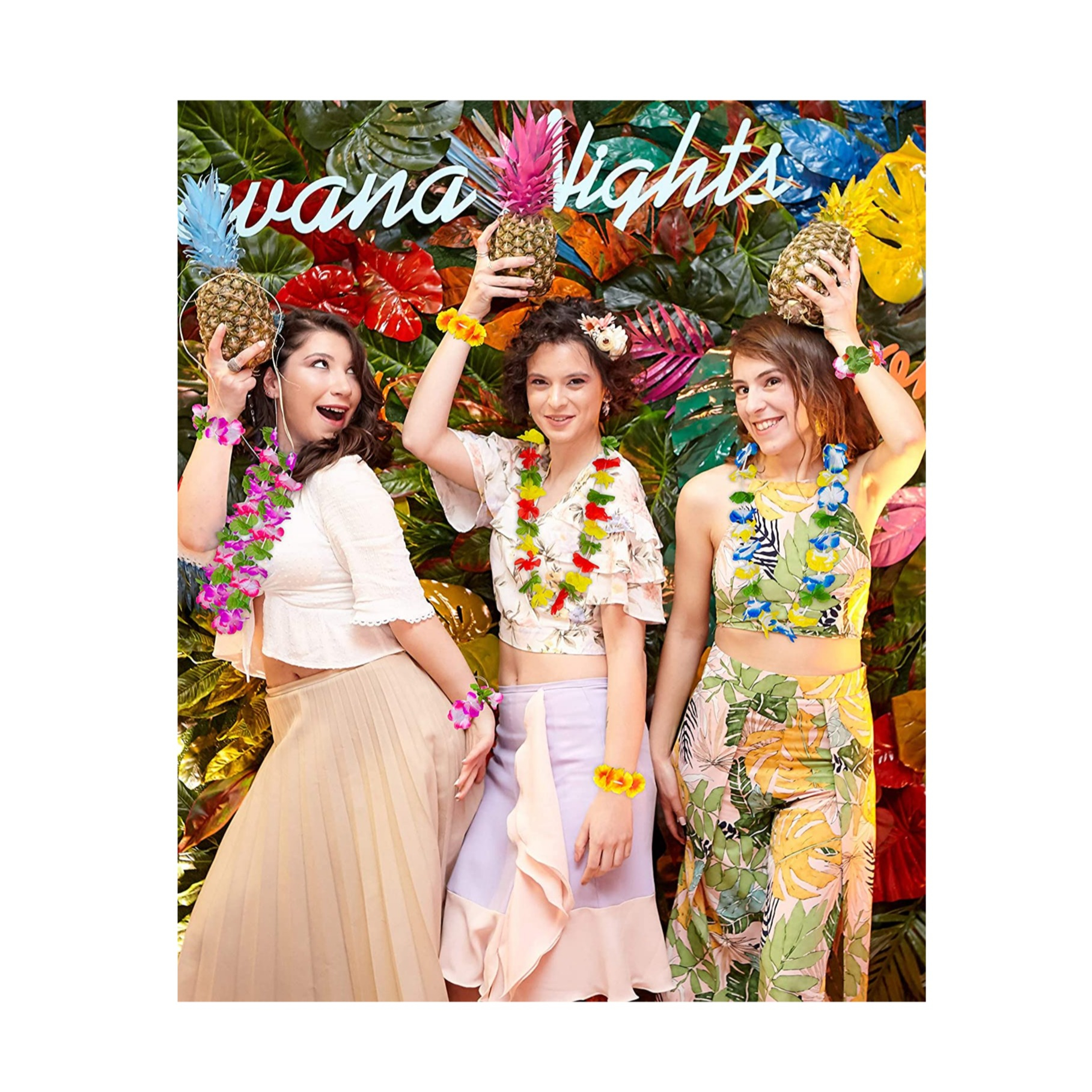 (36er Set) Hawaii Blumen Kette Fotorequisiten Party Accessoires Deko (OneSize) - Bunt
