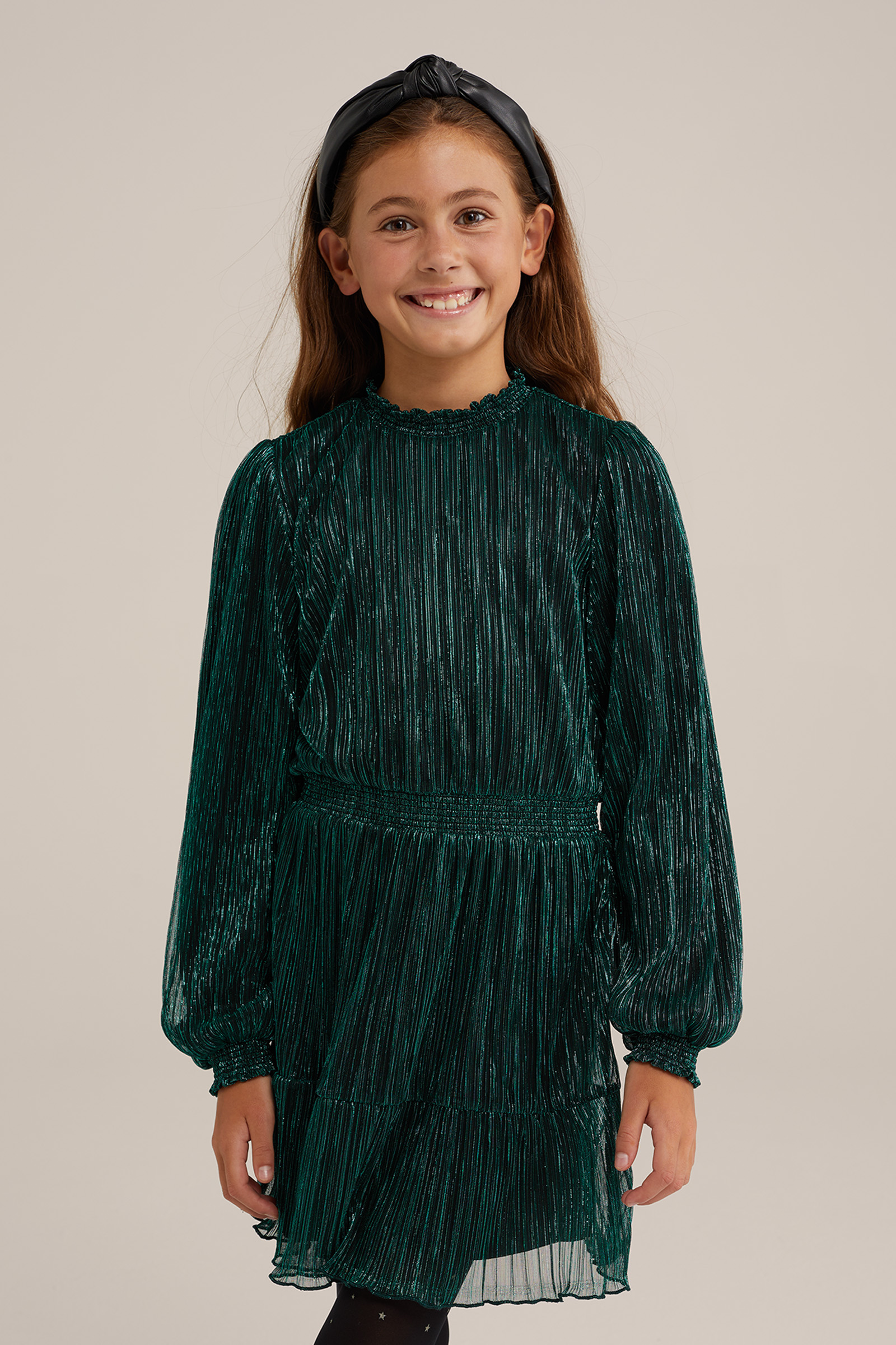 Meisjes jurk met glittergaren WE Fashion Donkergroen