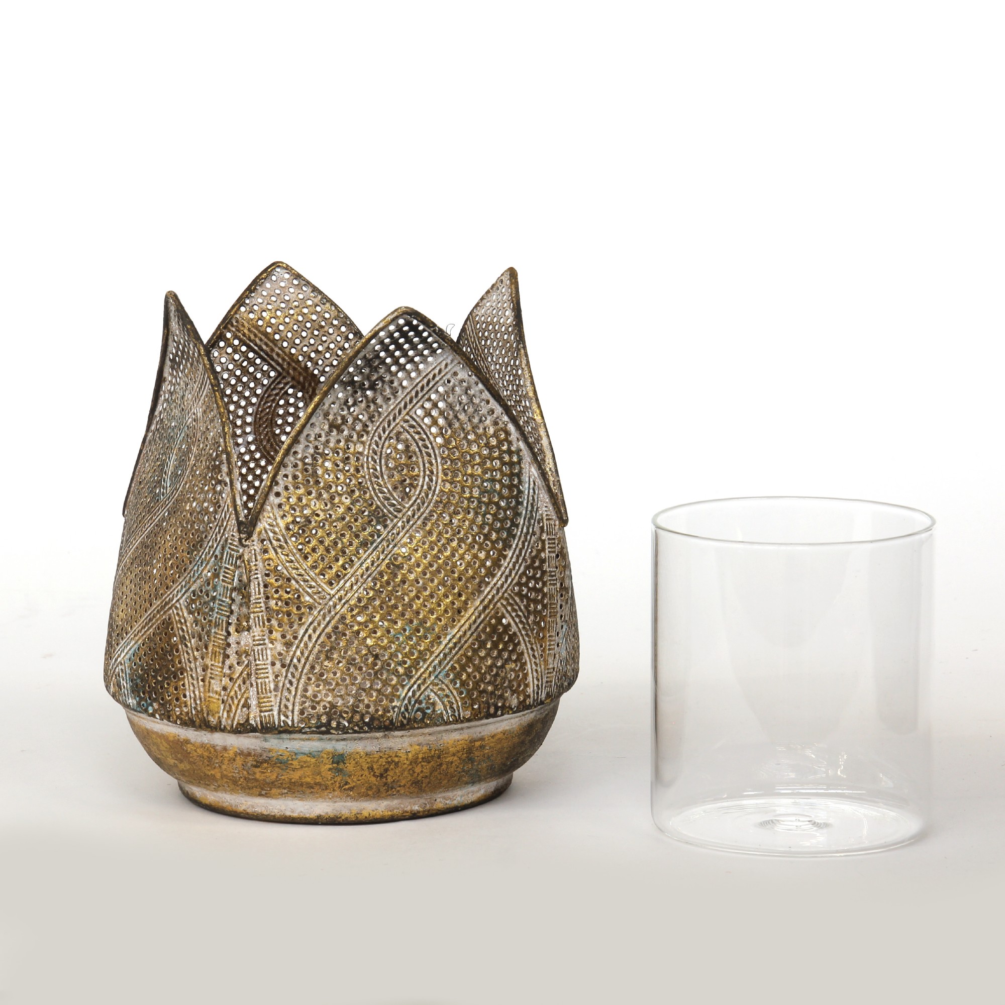 Windlicht 'Yuna', gold, Ø 15,5 cm, H 16,5 cm von fischer's lagerhaus