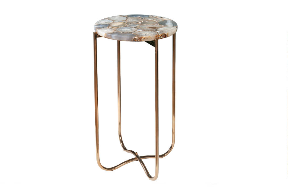 Runder Beistelltisch NOBLE I 35cm Edelstein Achat klappbar goldenes Metallgestell