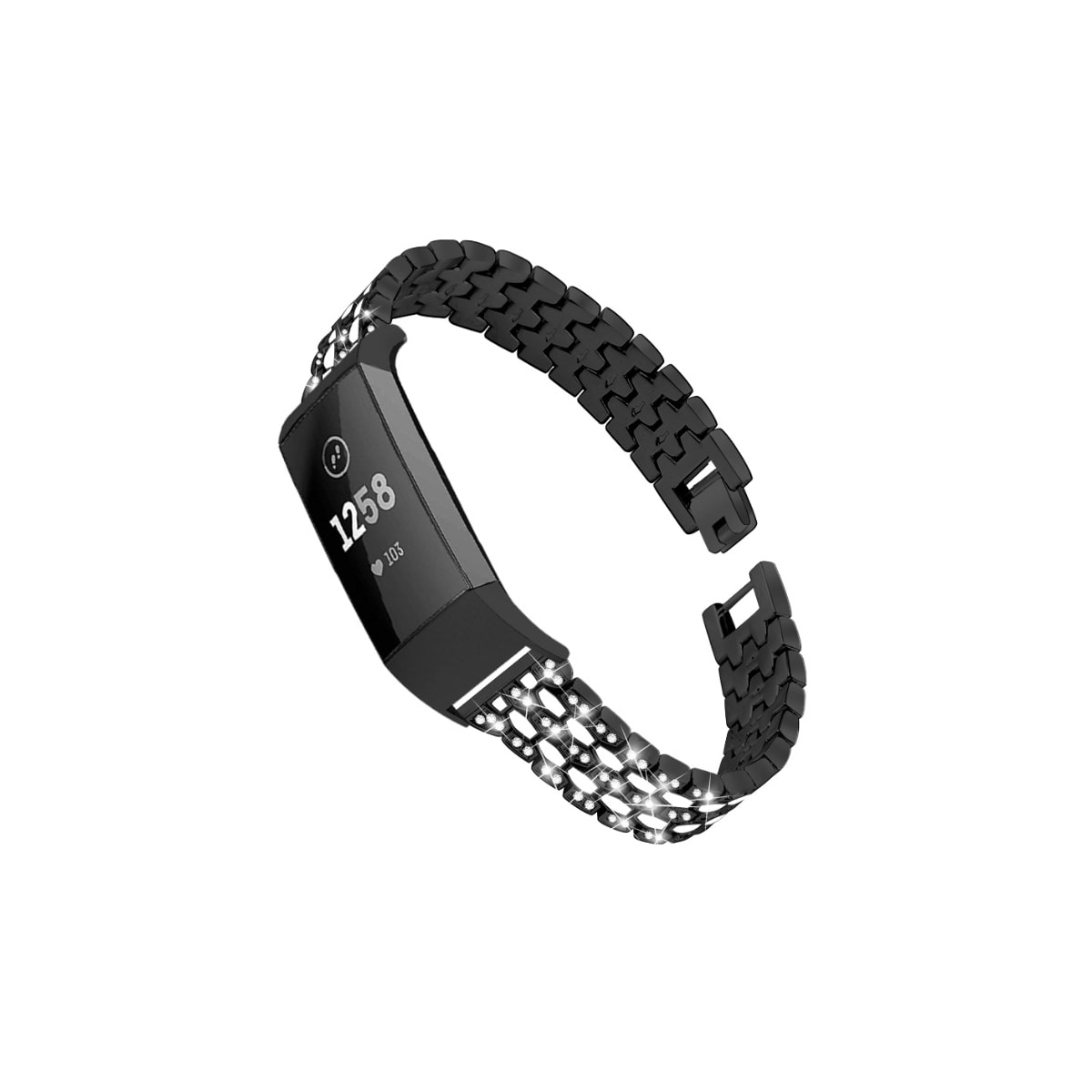 Fitbit Charge 3/4 metallarmbånd med rhinestones Black/Crystal