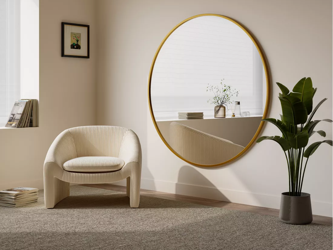 Grand miroir mural rond en métal - D. 150 cm - Doré - RONDIA