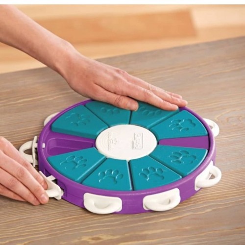 Brinquedo interativo para cães, roxo e azul.