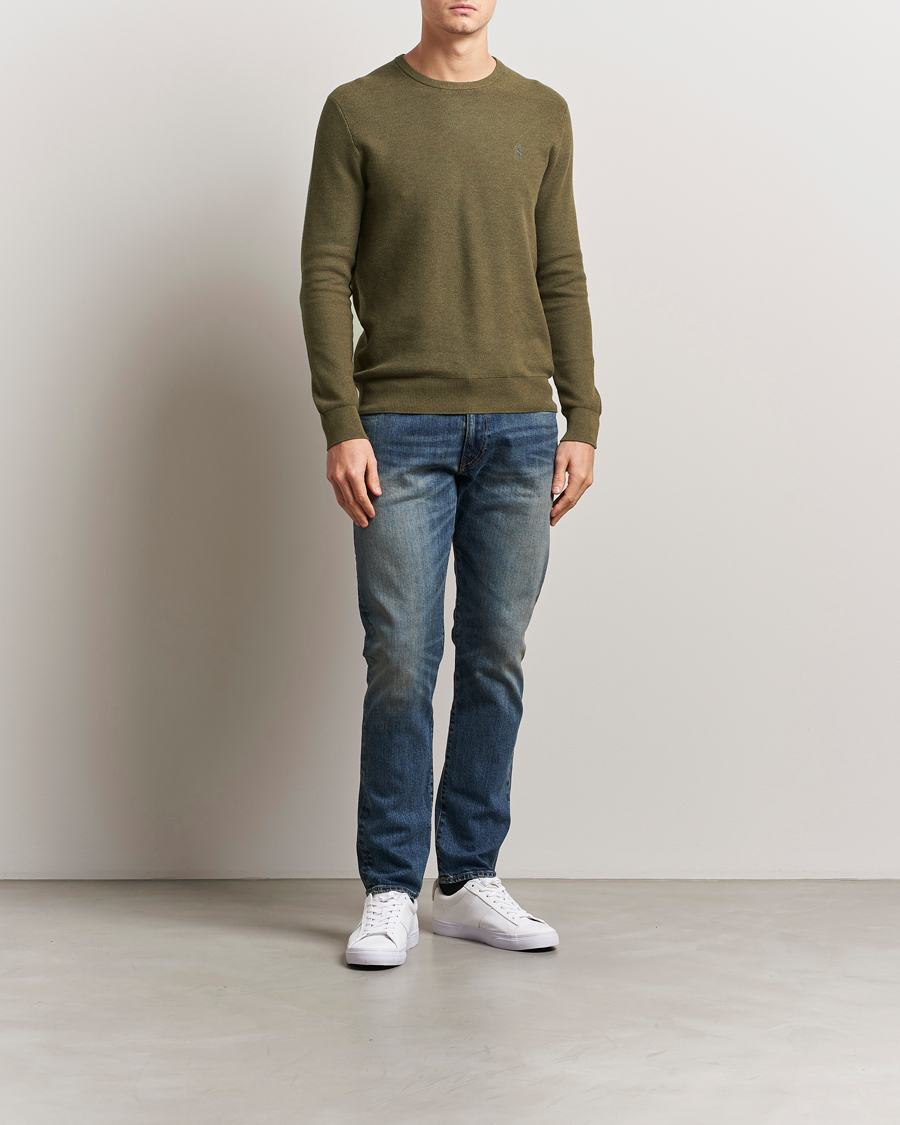 Polo Ralph Lauren Textured Cotton Crew Neck Sweater Cargo Olive Heather
