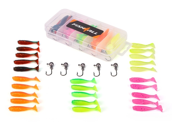 Boîte Fish4all Mini Softbait & Jighead Box (30 Pièces)