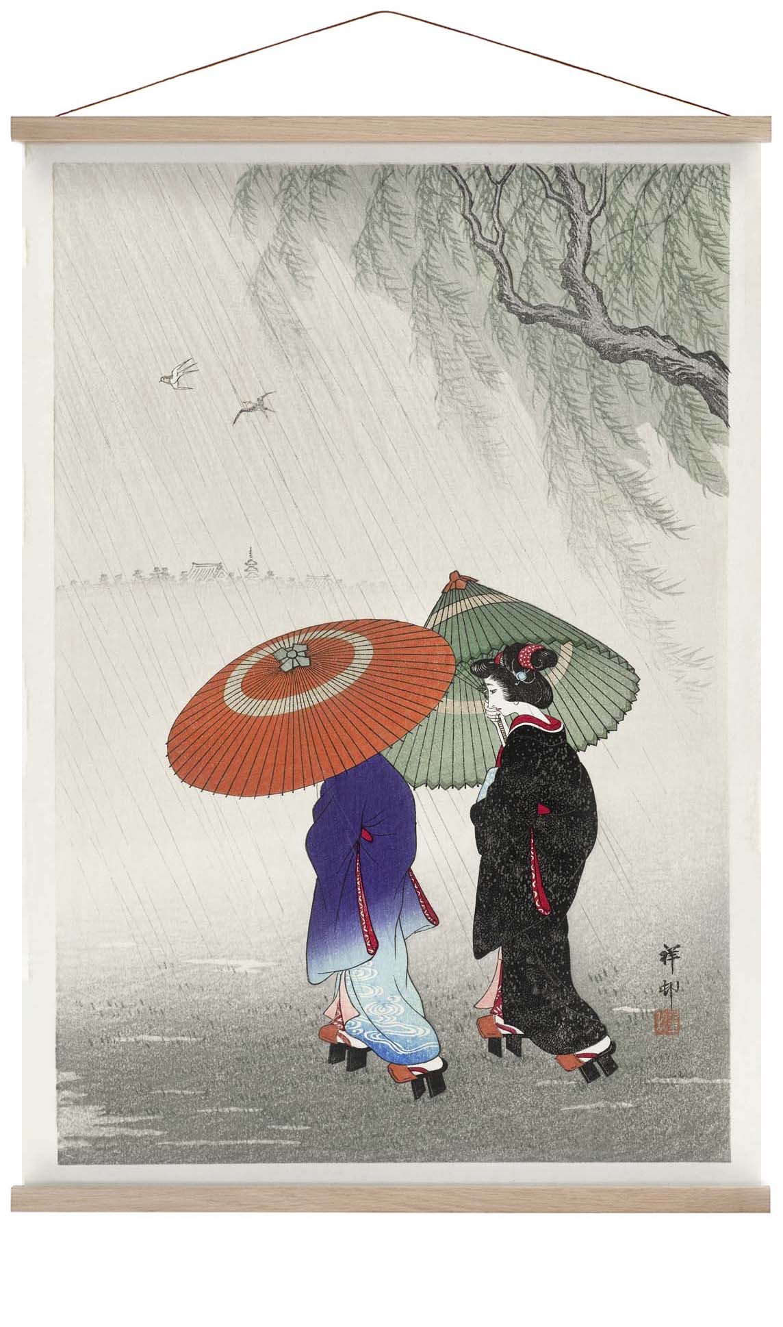 Zwei Frauen im Regen von Ohara Koson